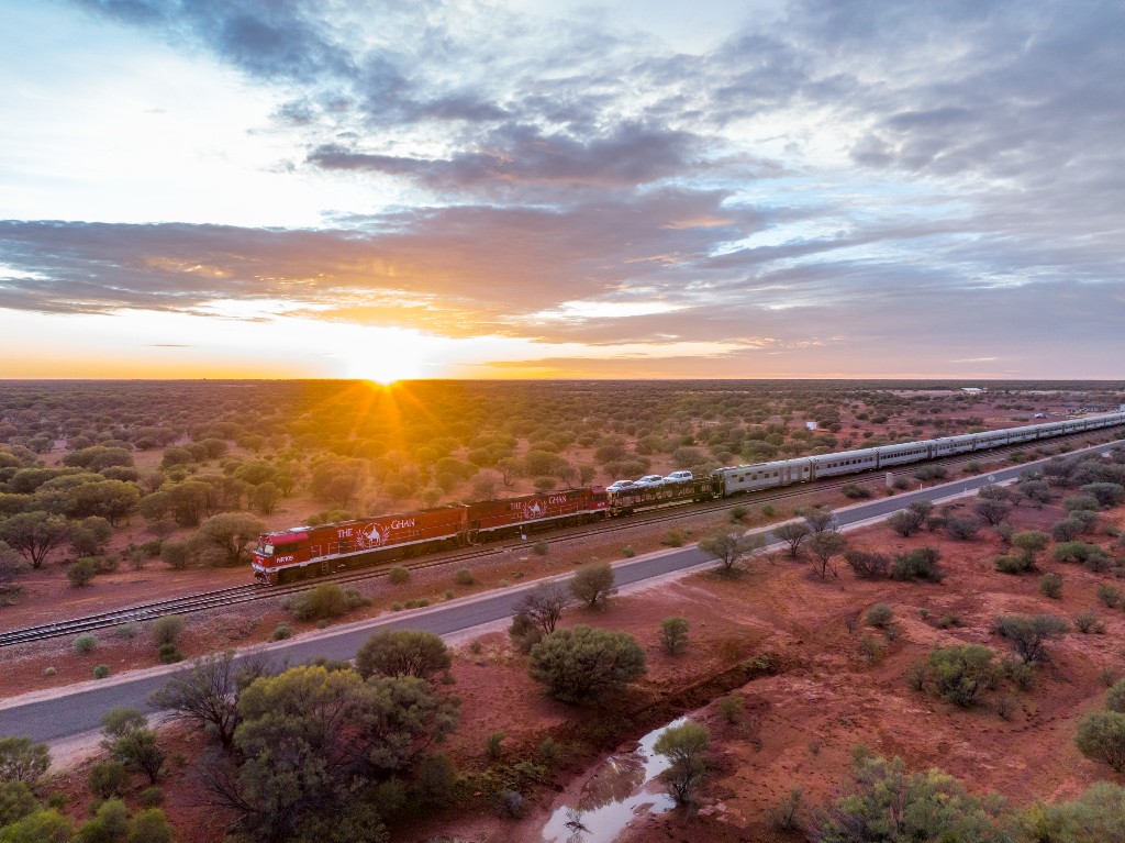 The Ghan train at Yorkeys Crossing, Port Augusta