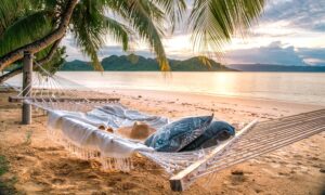 Relaxing on Matangi Island, Northern Fiji