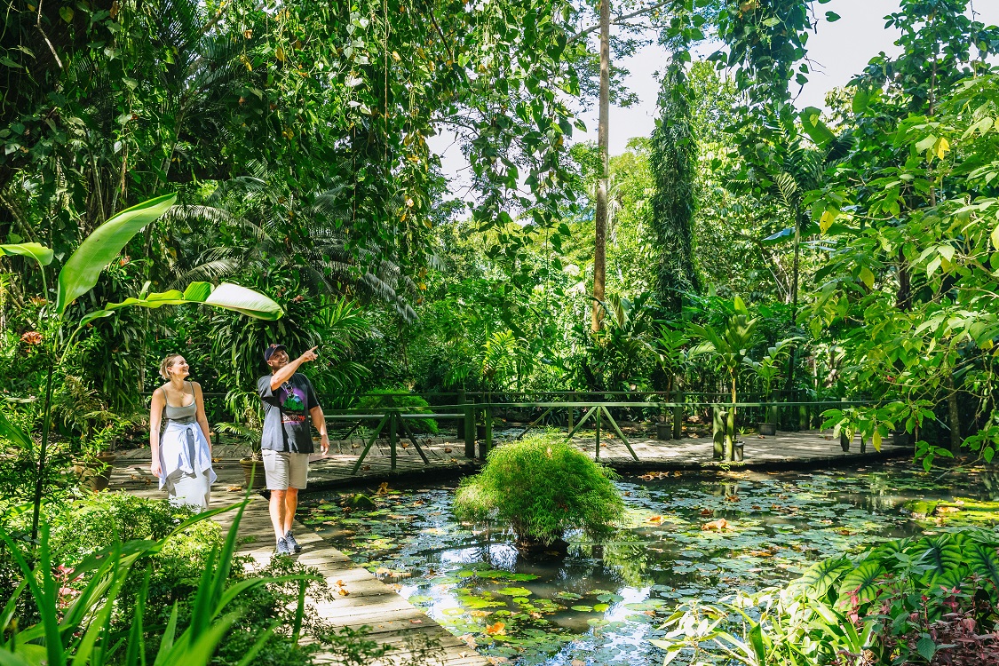 Couple walking in the Garden of the Sleeping Giant, Fiji